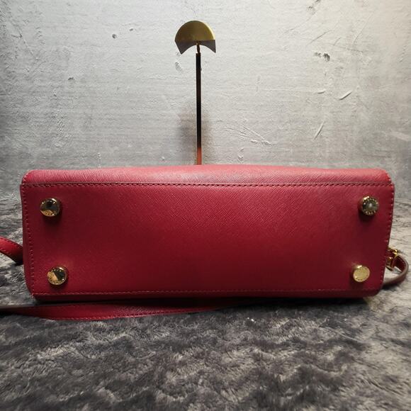 Michael Kors Kellen Satchel Bag Womens Medium Cherry Red Leather Crossbody Purse - Picture 7 of 9